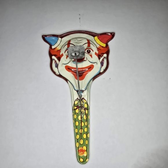 Vintage 50s Halloween Tin Litho Horned Clown Party Noise Maker - Picture 1 of 5